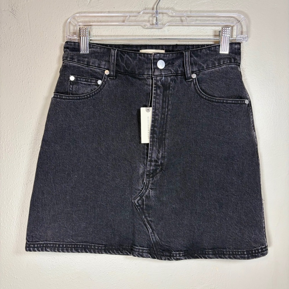 Anthropologie Pilcro Black Denim Mini Skirt High Rise Size 2 NWT 85666048